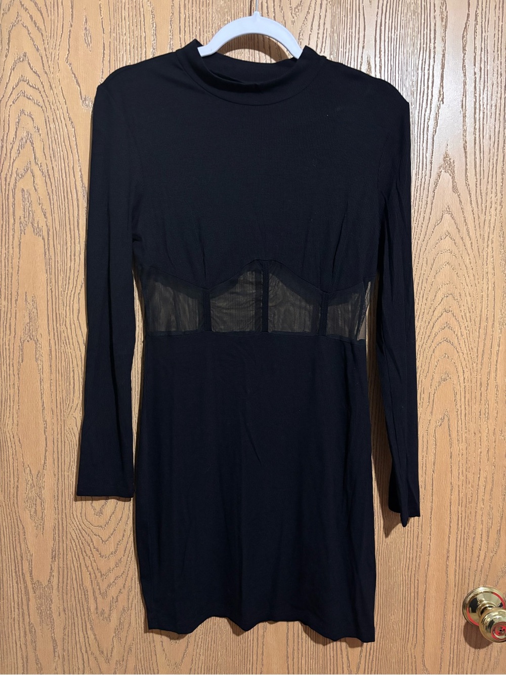 SHEIN Black Long Sleeve Mini Dress with Sheer Waist Panel